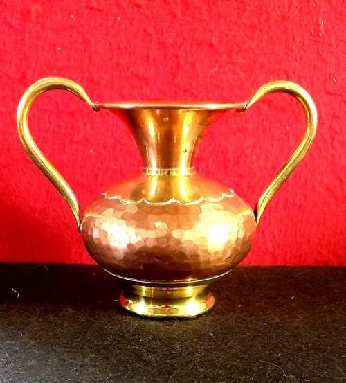 ANTIQUE HALL MARKED BELGIUM  BIG COPPER AND BRASS HAND FORGED VASE. 70 MORE ITEMS ON SAME AUCTION !!