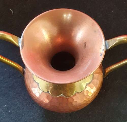ANTIQUE HALL MARKED BELGIUM  BIG COPPER AND BRASS HAND FORGED VASE. 70 MORE ITEMS ON SAME AUCTION !!