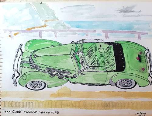 11 X ORIGINAL ANTIQUE VEHICLES WATER COLOUR ON CARTON . 22CM X 16CM EACH. SIGNED. IDEAL FOR FRAMING.