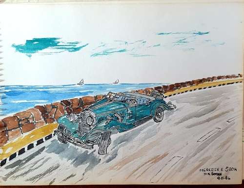 11 X ORIGINAL ANTIQUE VEHICLES WATER COLOUR ON CARTON . 22CM X 16CM EACH. SIGNED. IDEAL FOR FRAMING.
