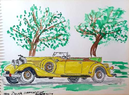 11 X ORIGINAL ANTIQUE VEHICLES WATER COLOUR ON CARTON . 22CM X 16CM EACH. SIGNED. IDEAL FOR FRAMING.