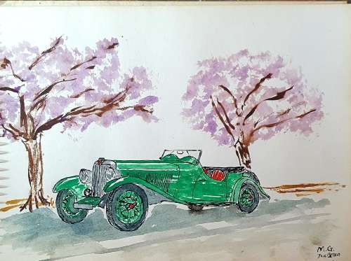 11 X ORIGINAL ANTIQUE VEHICLES WATER COLOUR ON CARTON . 22CM X 16CM EACH. SIGNED. IDEAL FOR FRAMING.