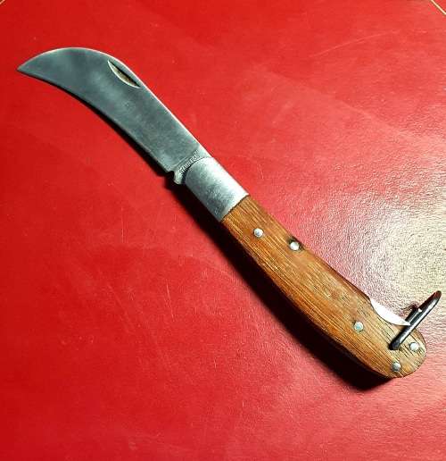 VINTAGE JOHN BENZEN WOODEN HANDLE LOCK BLADE FOLDING KNIFE. 17CM LONG
