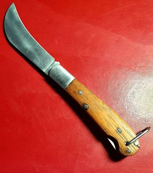 VINTAGE JOHN BENZEN WOODEN HANDLE LOCK BLADE FOLDING KNIFE. 17CM LONG