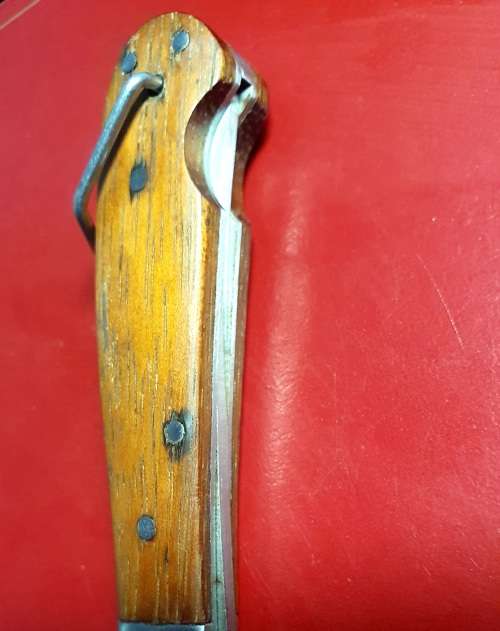 VINTAGE JOHN BENZEN WOODEN HANDLE LOCK BLADE FOLDING KNIFE. 17CM LONG