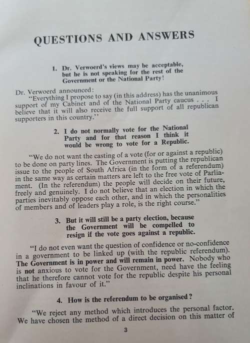 1960 LAST STEPS TO THE REPUBLIC OF SOUTH AFRICA. SPEECH BY DR.H.F.V.VERWOERD.