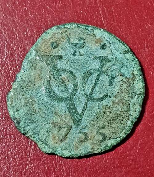 1755 VOC ONE DUIT SHIP WRECKED SALVAGED COIN.