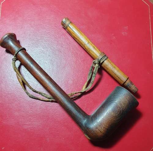 ANTIQUE SMOKING PIPE WITH STEM EXTENSION. ORIGINAL.