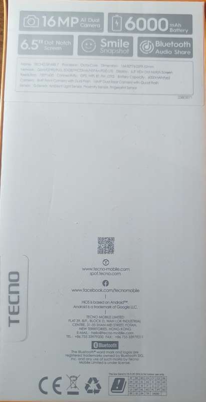 TECNO SPARK 7 CELL PHONE. 64GB 4G DS MORPHEUS BLUE. NEW IN UNOPENED BOX.