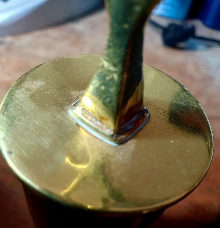 BIG BRASS BELL MADE FROM CANON SHELL. TRENCH ART.