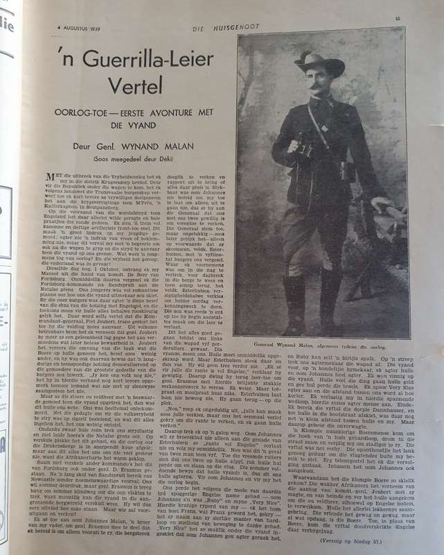 GENL.Wynand Malan. n Geurrilla Leier Vertel. First ever unedited published memoirs collection.