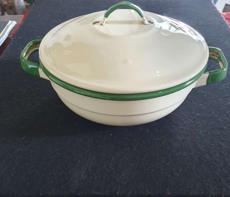 2 X Antique big heavy enamel Casseroles with lids. Bid per Casserole.