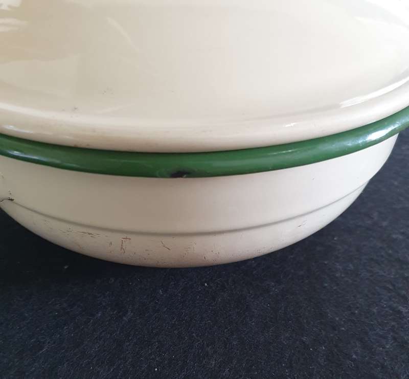 2 X Antique big heavy enamel Casseroles with lids. Bid per Casserole.