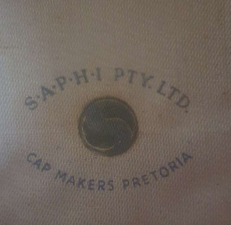SA ARMY WW11 Officers cap. Leather band. SAPHI ,PRETORIA.