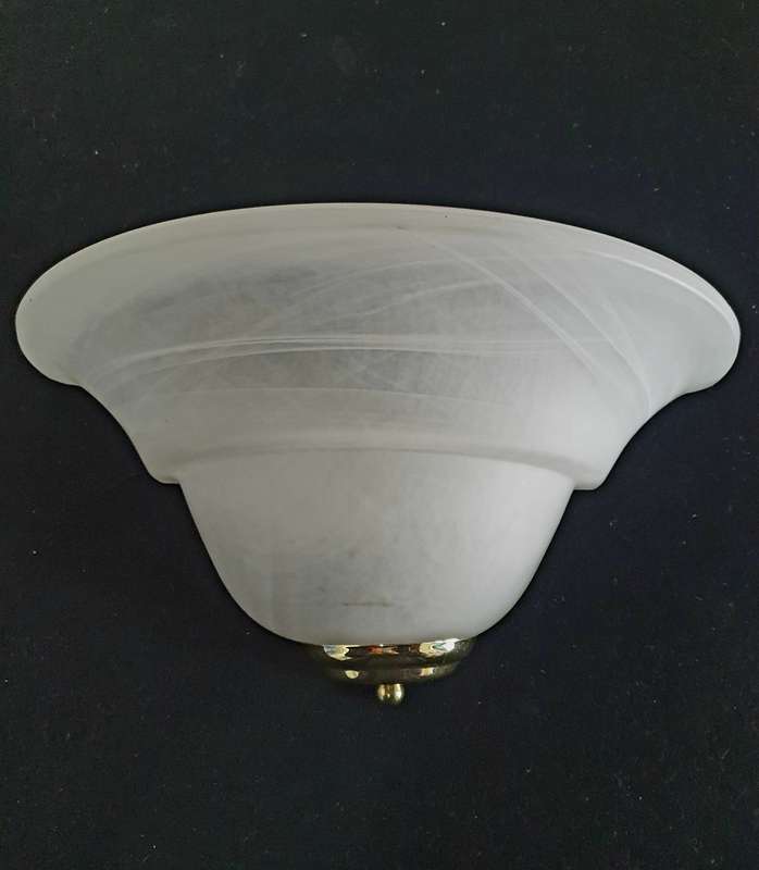 4 X BIG VINTAGE MILK GLASS WALL MOUNTED LIGHTS. HALF ROUND. BID PER LIGHT.