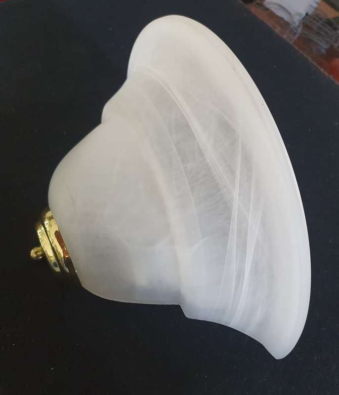 4 X BIG VINTAGE MILK GLASS WALL MOUNTED LIGHTS. HALF ROUND. BID PER LIGHT.