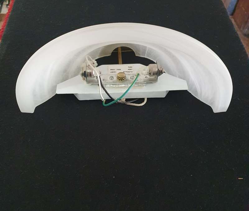 4 X BIG VINTAGE MILK GLASS WALL MOUNTED LIGHTS. HALF ROUND. BID PER LIGHT.