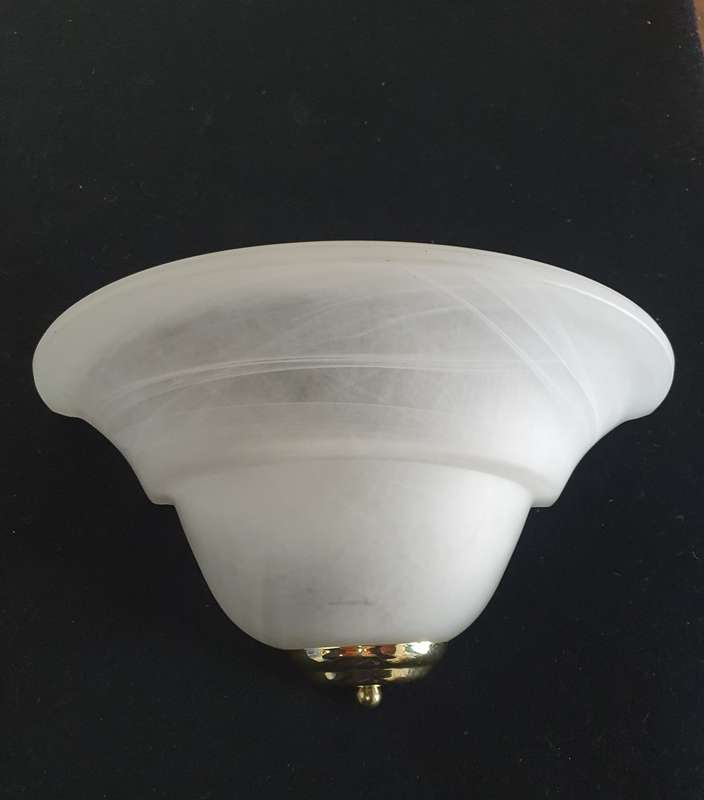 4 X BIG VINTAGE MILK GLASS WALL MOUNTED LIGHTS. HALF ROUND. BID PER LIGHT.