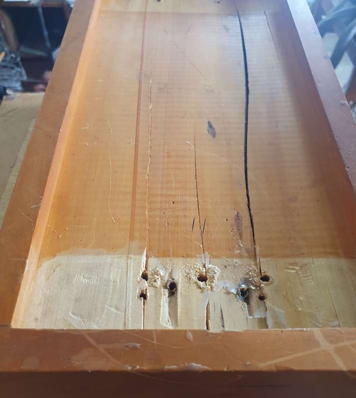 ANTIQUE SOLID YELLOW WOOD BIG HARBERDASHERY KIST. 52CM LONG . REMOVABLE SHELF