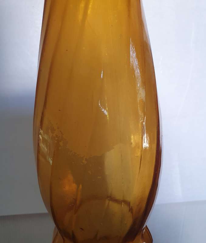 70CM HIGH ANTIQUE AMBER GENIE BOTTLE. SCARCE FIND !! STUNNING DETAIL !