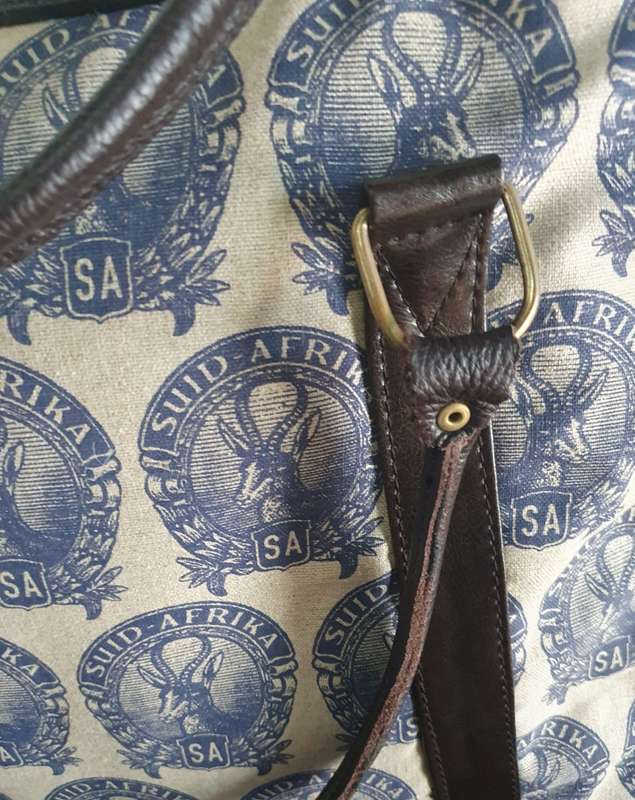 MONGOOSE HANDCRAFTED WEEKEND BAG WITH OLD SA STAMP LOGO.  UNUSED.