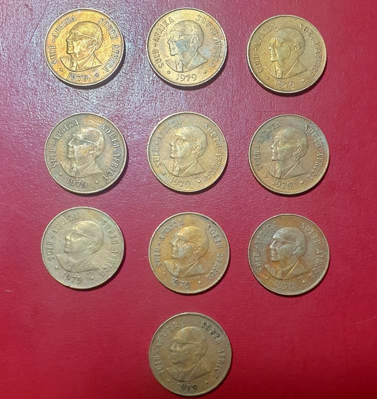 10 X 1979  RSA 0NE CENT COINS . UNC TO CIRC. ONE BID FOR ALL.