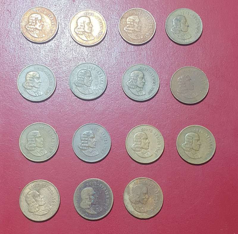 15 X 1967  RSA 0NE CENT COINS . UNC TO CIRC. ONE BID FOR ALL.
