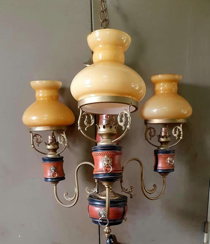 HUGE ANTIQUE 3 LIGHT CHANDELIER. EXCEPTIONAL DETAIL !!