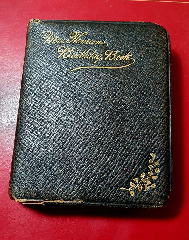 1890s MRS. HEMANS BIRTHDAY BOOK. LEATHER BOUND EMBOSSED.