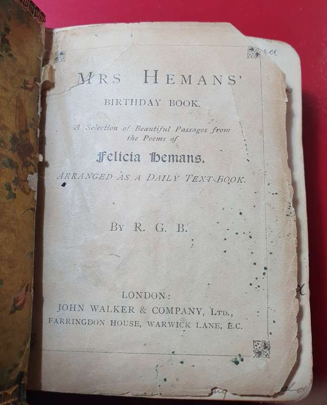 1890s MRS. HEMANS BIRTHDAY BOOK. LEATHER BOUND EMBOSSED.