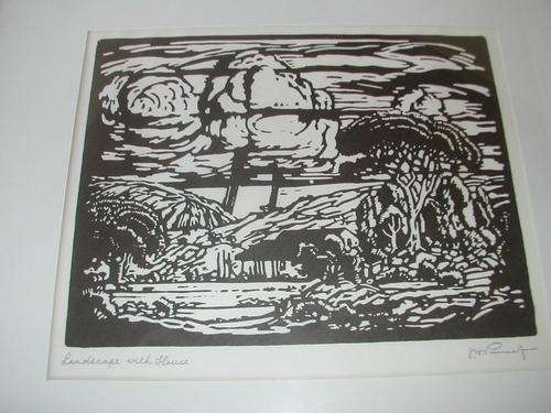 ORIGINAL PIERNEEF PHOTOLITHOGRAPH ETCHING. LANDSCAPE WITH HOUSE.