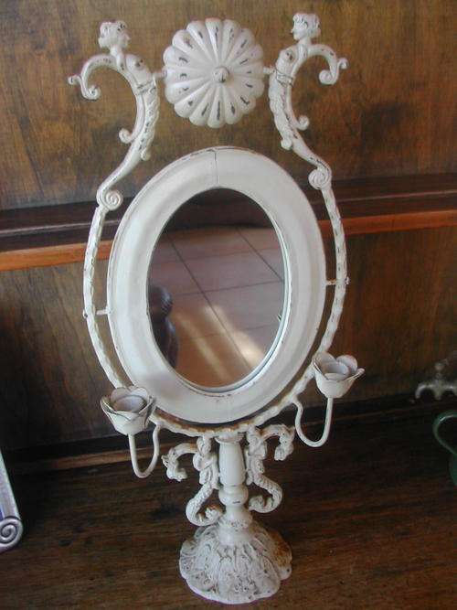 ORNATE MIRROR WITH CANDLE HOLDERS. CAST IRON. RARE!!!