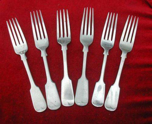 ANTIQUE SILVER PLATED NICKEL FORKS 6 X