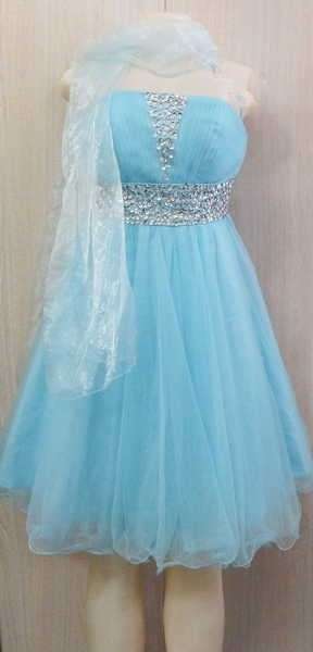 New Rosa light blue evening / cocktail dress with embellishment - Size : M - Length : 80 cm