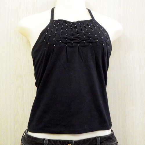New Endless black halterneck shirt with beads - Size : S