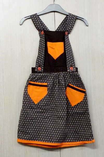 Brown and orange African pinafore dress - Looks like age 7 - 8 - As new