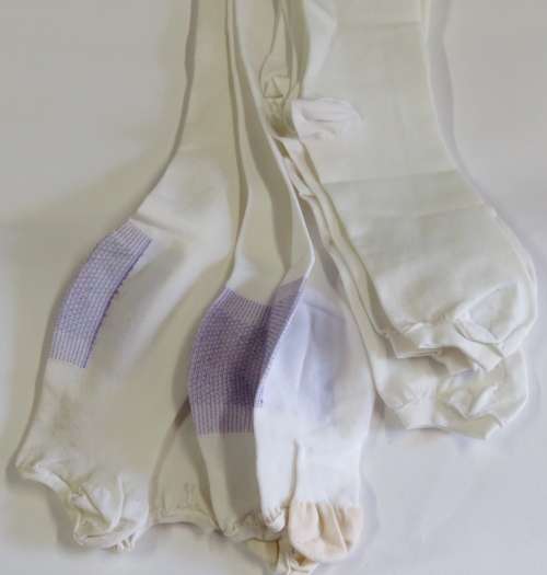 Lot of 5 vintage medical stockings - Green 56 cm long - Purple 66 cm long
