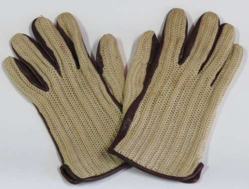 Brown leather and crochet gloves
