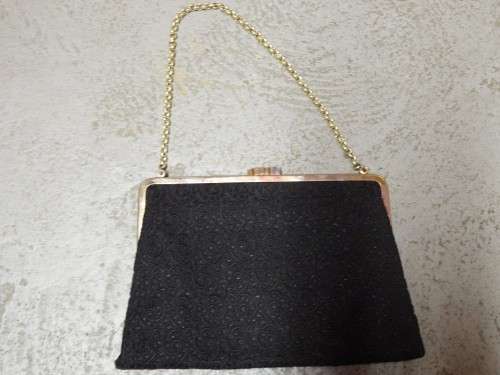 Vintage black lace material handbag - A very beautiful item - 24cm x17cm