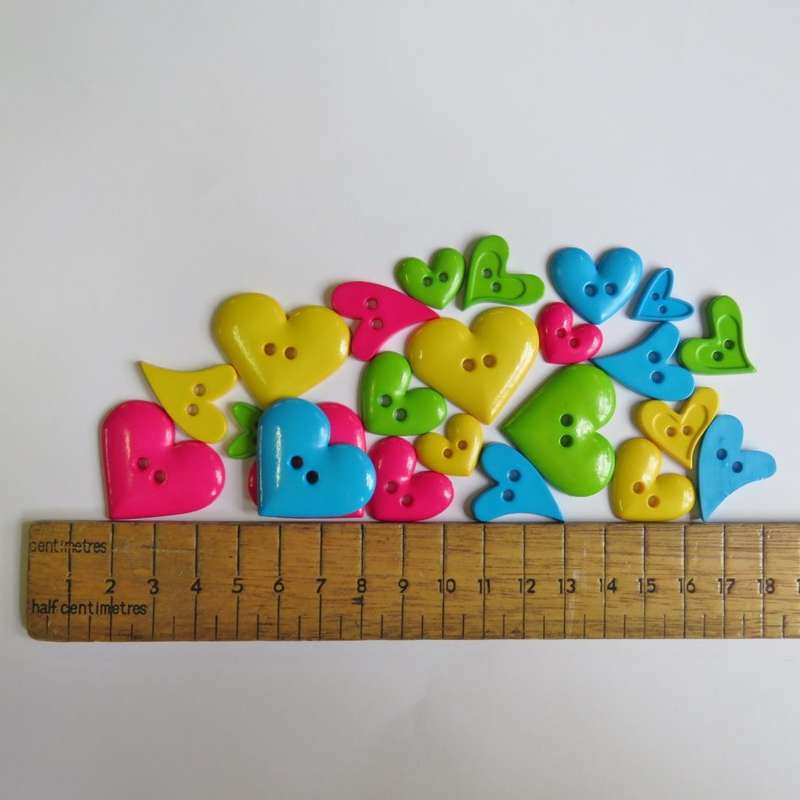 Lot of 21 different colour heart shape buttons