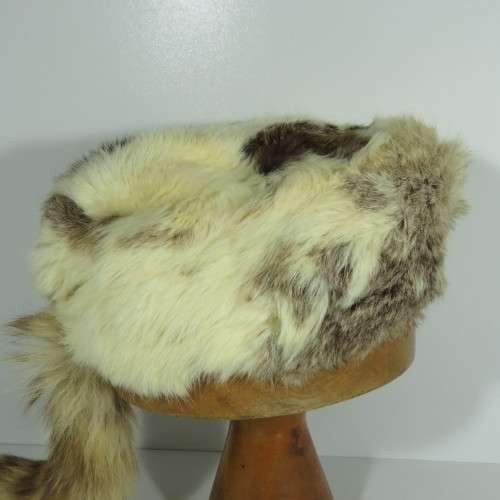 Vintage Canadian Rabbit skin and Raccoon tail winter cap - Size medium - 57 cm