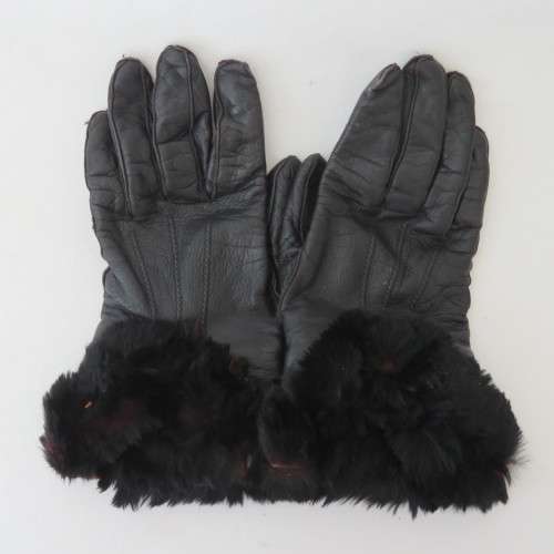 Pair of vintage ladies leather gloves with fur surrounds