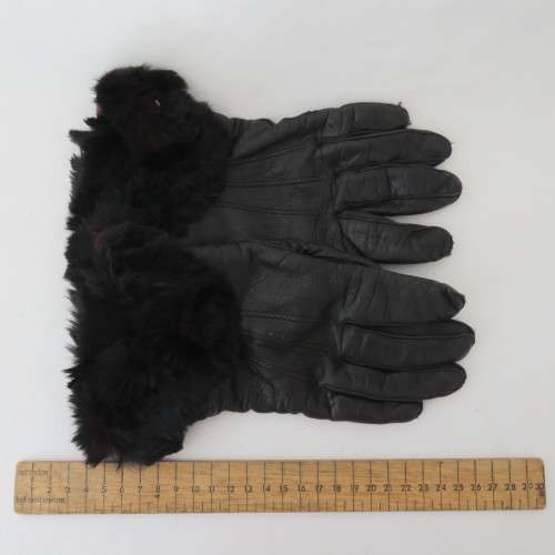 Pair of vintage ladies leather gloves with fur surrounds