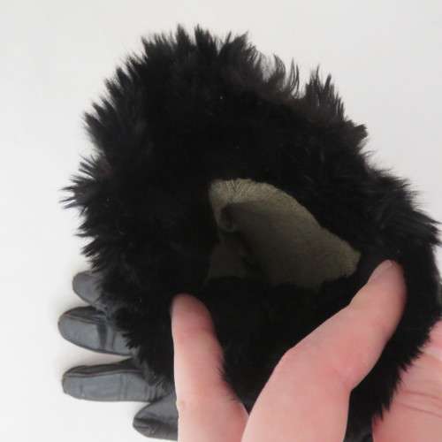 Pair of vintage ladies leather gloves with fur surrounds