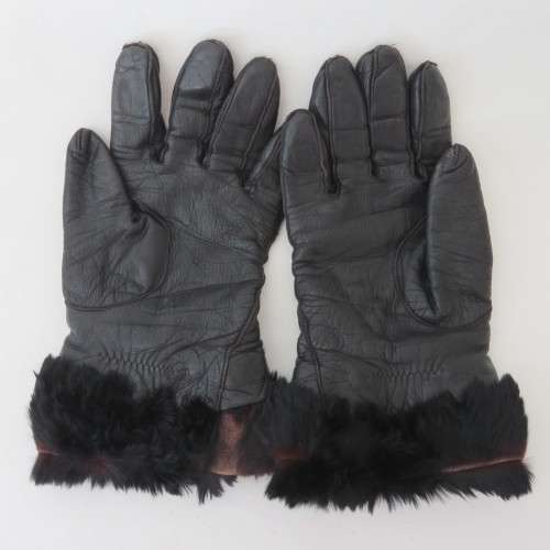 Pair of vintage ladies leather gloves with fur surrounds