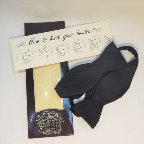 Pure silk black bowtie in original package