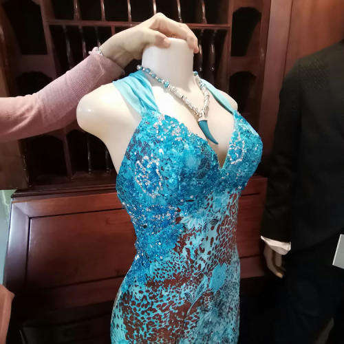 BG Haute Blue and Brown Leopard print evening dress  - Size 8