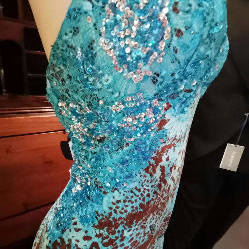 BG Haute Blue and Brown Leopard print evening dress  - Size 8
