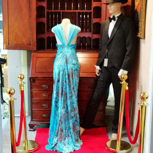 BG Haute Blue and Brown Leopard print evening dress  - Size 8