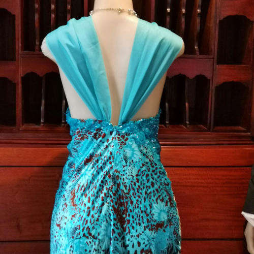BG Haute Blue and Brown Leopard print evening dress  - Size 8